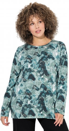 Ulla Popken Abstract Print Long Sleeve Tee Teal Green - Painetut T-paidat naisille - 