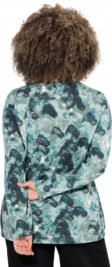 Ulla Popken Abstract Print Long Sleeve Tee Teal Green - Painetut T-paidat naisille - 