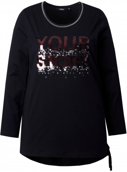 Ulla Popken Your Story Sequined Long Sleeve Tunic Tee Black - Painetut T-paidat naisille - 