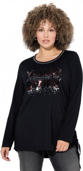 Ulla Popken Your Story Sequined Long Sleeve Tunic Tee Black - Painetut T-paidat naisille - 