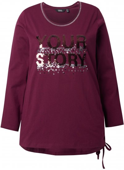 Ulla Popken Your Story Sequined Long Sleeve Tunic Tee Dark Ruby - Painetut T-paidat naisille - 
