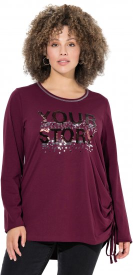 Ulla Popken Your Story Sequined Long Sleeve Tunic Tee Dark Ruby - Painetut T-paidat naisille - 