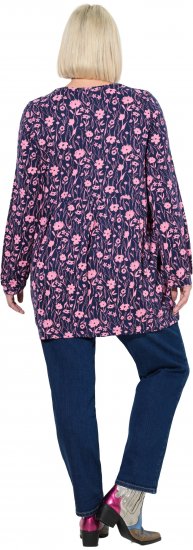 Ulla Popken Pleated Long Sleeve Floral Knit Tunic Ink Blue - Painetut T-paidat naisille - 