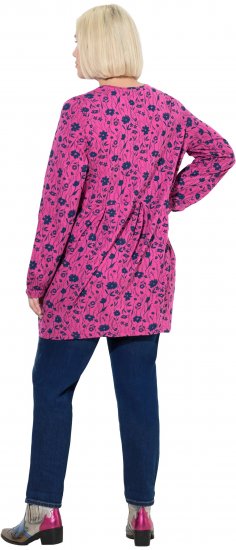 Ulla Popken Pleated Long Sleeve Floral Knit Tunic Summer Berry - Painetut T-paidat naisille - 
