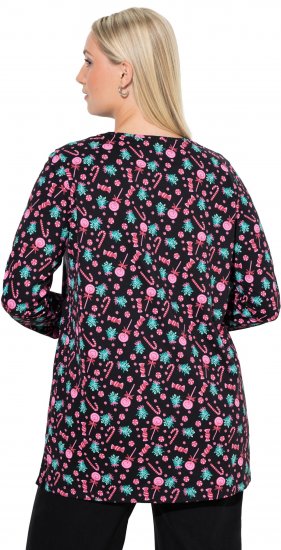 Ulla Popken Peppermint Tree V-Neck Holiday Cotton Long Sleeve Knit Tunic Black - Painetut T-paidat naisille - 