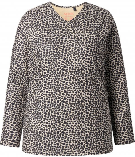 Ulla Popken Leopard Print Long Sleeve Ski Tee Black - Painetut T-paidat naisille - 