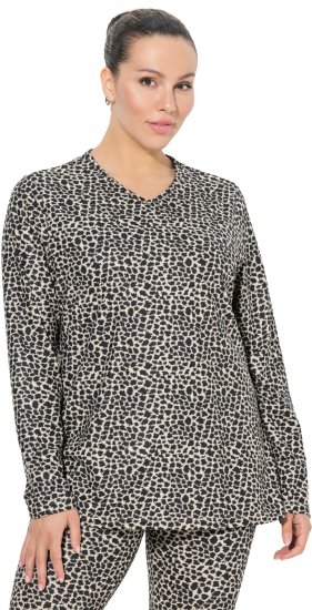 Ulla Popken Leopard Print Long Sleeve Ski Tee Black - Painetut T-paidat naisille - 
