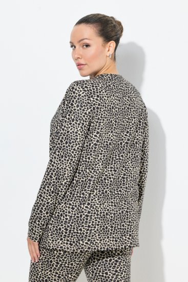 Ulla Popken Leopard Print Long Sleeve Ski Tee Black - Painetut T-paidat naisille - 