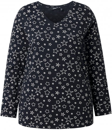Ulla Popken Allover Printed Long Sleeve Tee Black - Painetut T-paidat naisille - 