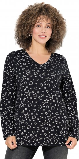 Ulla Popken Allover Printed Long Sleeve Tee Black - Painetut T-paidat naisille - 