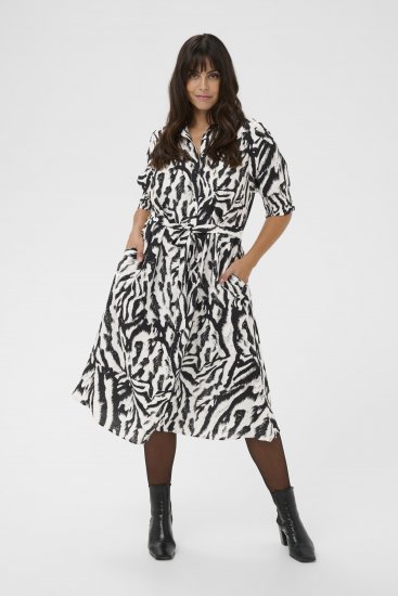 Kaffe Curve Alia Shirt Dress Black Chalk Animal - Midimekot - 