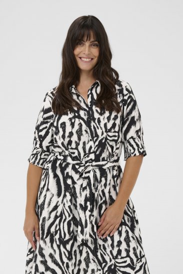 Kaffe Curve Alia Shirt Dress Black Chalk Animal - Midimekot - 