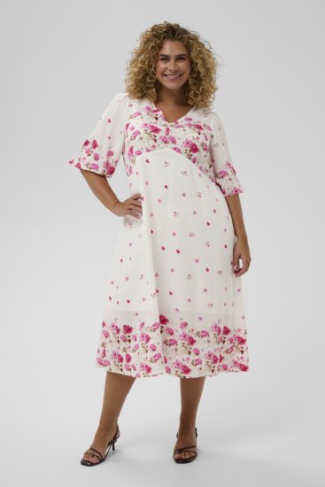 Kaffe Curve Rosa Midi Dress White Rose Border Flower - Mekot - 