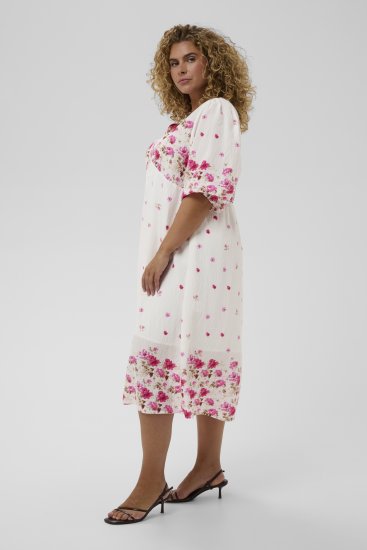 Kaffe Curve Rosa Midi Dress White Rose Border Flower - Mekot - 