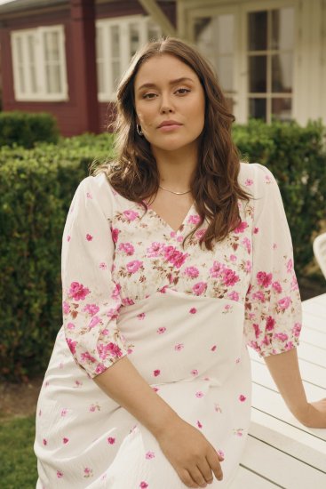 Kaffe Curve Rosa Midi Dress White Rose Border Flower - Mekot - 
