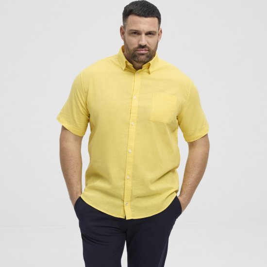 North Latitude Shirt Linen Cotton Short Sleeve Yellow - Kauluspaidat - Miesten isot kauluspaidat 2XL – 8XL