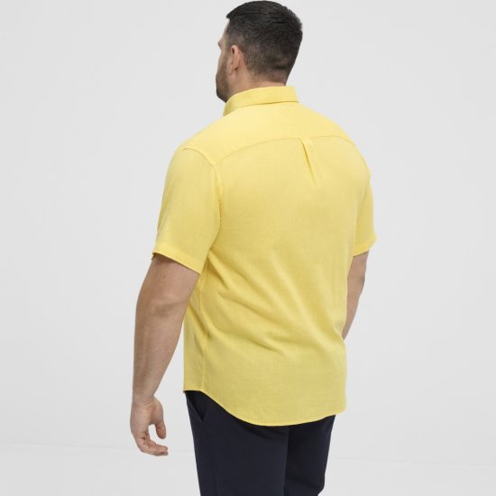 North Latitude Shirt Linen Cotton Short Sleeve Yellow - Kauluspaidat - Miesten isot kauluspaidat 2XL – 8XL