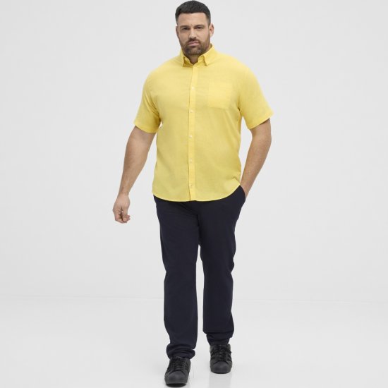 North Latitude Shirt Linen Cotton Short Sleeve Yellow - Kauluspaidat - Miesten isot kauluspaidat 2XL – 8XL
