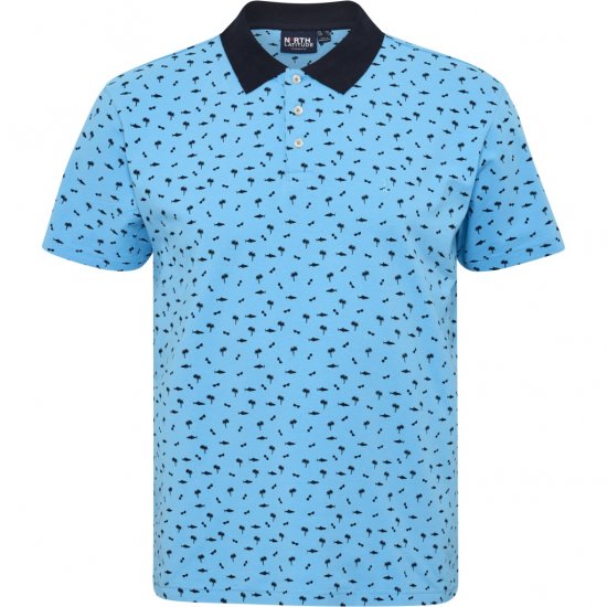 North Latitude Polo Pique Printed Turquoise - Pikeepaidat - Miesten isot pikeepaidat