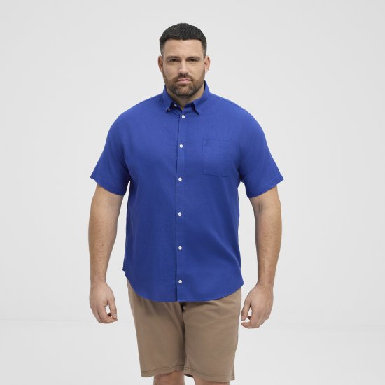 North Latitude Shirt Linen Cotton Short Sleeve Blue - Kauluspaidat - Miesten isot kauluspaidat 2XL – 8XL