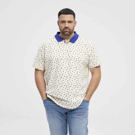 North Latitude Polo Pique Printed Off-White - Pikeepaidat - Miesten isot pikeepaidat