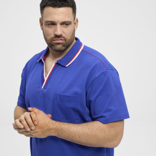 North Latitude Polo Pique V-Neck Blue - Pikeepaidat - Miesten isot pikeepaidat