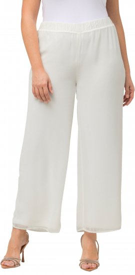 Ulla Popken Layered Chiffon Wide Leg Pants White - Naisten farkut ja housut isot koot - 