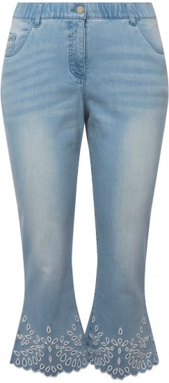 Ulla Popken Cropped Flared Eyelet Jeans Light Blue - Farkut & Housut Isoissa Koissa – Plus Size - 
