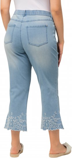 Ulla Popken Cropped Flared Eyelet Jeans Light Blue - Farkut & Housut Isoissa Koissa – Plus Size - 