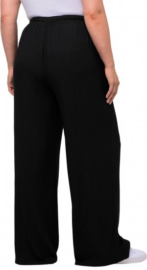 Ulla Popken Viscose Crinkle Drawstring Elastic Waist Pants Black - Naisten farkut ja housut isot koot - 