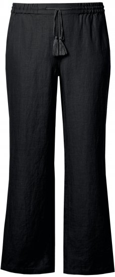 Ulla Popken Drawstring Elastic Waist Mary Fit Linen Pants Black - Naisten farkut ja housut isot koot - 
