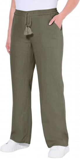 Ulla Popken Drawstring Elastic Waist Mary Fit Linen Pants Loden Green - Farkut & Housut Isoissa Koissa – Plus Size - 