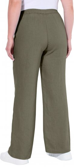 Ulla Popken Drawstring Elastic Waist Mary Fit Linen Pants Loden Green - Farkut & Housut Isoissa Koissa – Plus Size - 