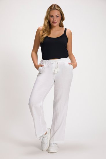 Ulla Popken Drawstring Elastic Waist Mary Fit Linen Pants Snow White - Naisten farkut ja housut isot koot - 
