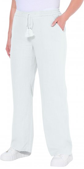 Ulla Popken Drawstring Elastic Waist Mary Fit Linen Pants Snow White - Naisten farkut ja housut isot koot - 