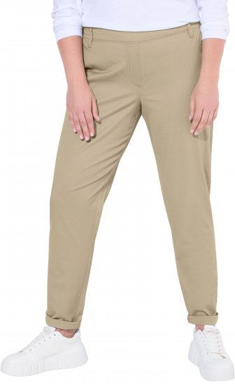 Ulla Popken Chino Elastic Waist Stretch Cotton Pants Brown - Naisten farkut ja housut isot koot - 