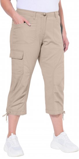 Ulla Popken Stretch Cotton Cargo Crop Pants Beige - Naisten farkut ja housut isot koot - 