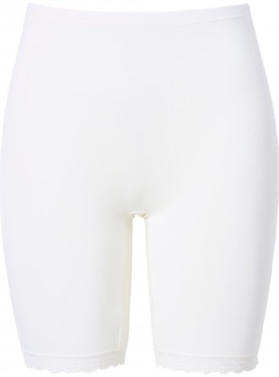 Ulla Popken Lace Hem Stretch Viscose Knit Bicycle Length Lounge Shorts White - Naisten farkut ja housut isot koot - 