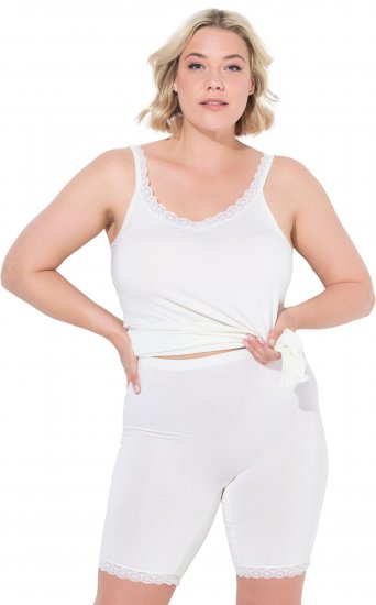 Ulla Popken Lace Hem Stretch Viscose Knit Bicycle Length Lounge Shorts White - Naisten farkut ja housut isot koot - 