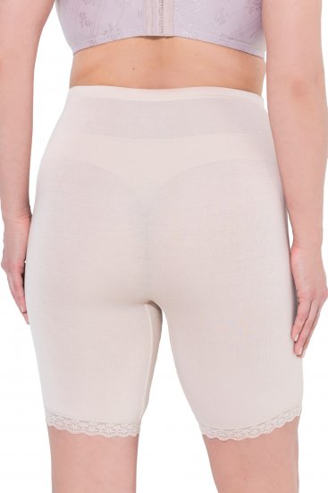 Ulla Popken Lace Hem Stretch Viscose Knit Bicycle Length Lounge Shorts Beige - Naisten farkut ja housut isot koot - 