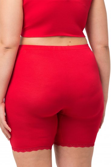Ulla Popken Lace Hem Stretch Viscose Knit Bicycle Length Lounge Shorts Red - Naisten farkut ja housut isot koot - 