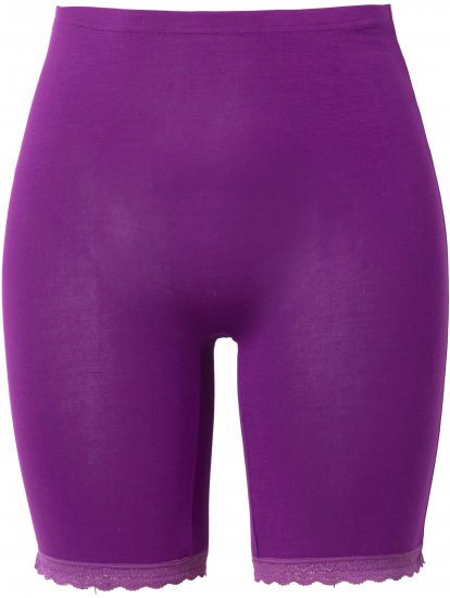 Ulla Popken Lace Hem Stretch Viscose Knit Bicycle Length Lounge Shorts Purple - Naisten farkut ja housut isot koot - 