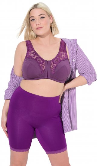 Ulla Popken Lace Hem Stretch Viscose Knit Bicycle Length Lounge Shorts Purple - Naisten farkut ja housut isot koot - 