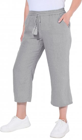 Ulla Popken Cool Linen Elastic Waist Capri Pants Light Grey Melange - Naisten farkut ja housut isot koot - 