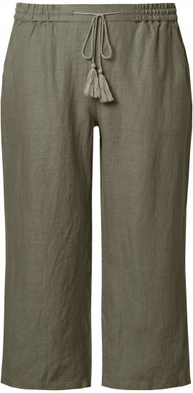 Ulla Popken Cool Linen Elastic Waist Capri Pants Loden Green - Farkut & Housut Isoissa Koissa – Plus Size - 