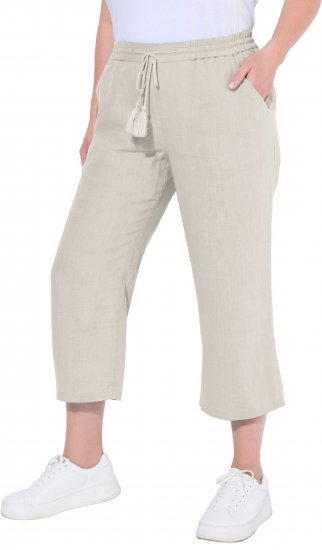 Ulla Popken Cool Linen Elastic Waist Capri Pants Brown - Naisten farkut ja housut isot koot - 
