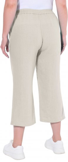 Ulla Popken Cool Linen Elastic Waist Capri Pants Brown - Naisten farkut ja housut isot koot - 