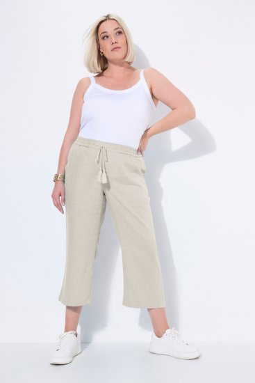 Ulla Popken Cool Linen Elastic Waist Capri Pants Brown - Naisten farkut ja housut isot koot - 