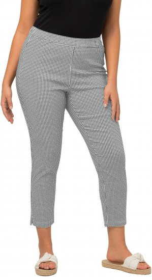 Ulla Popken Check Bengaline Slim Leg Sienna Fit Stretch Crop Pants Black - Naisten farkut ja housut isot koot - 