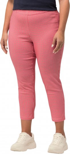 Ulla Popken Check Bengaline Slim Leg Sienna Fit Stretch Crop Pants Light Pink - Naisten farkut ja housut isot koot - 